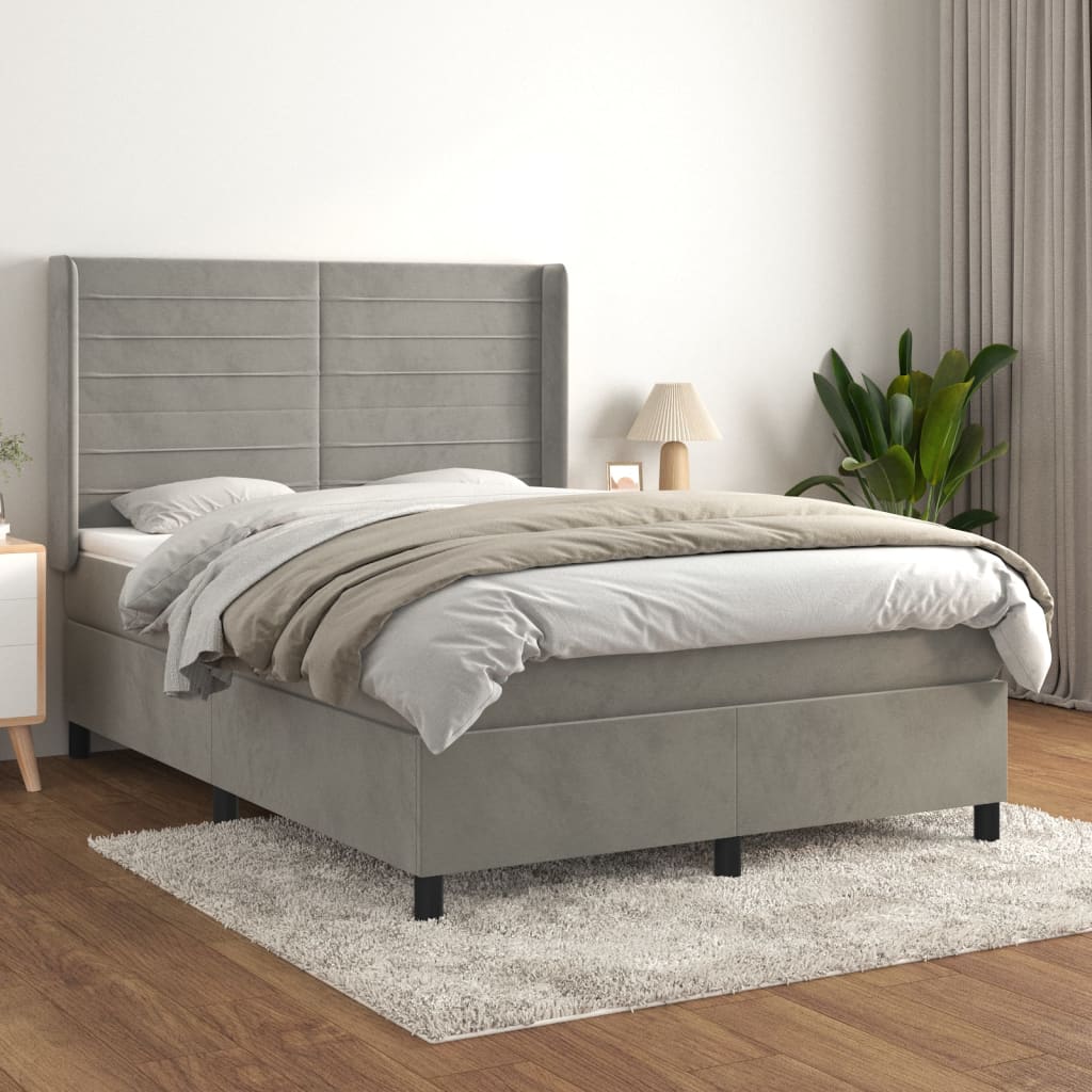 Giroletto A Molle Con Materasso Grigio Chiaro 140x200cm Velluto