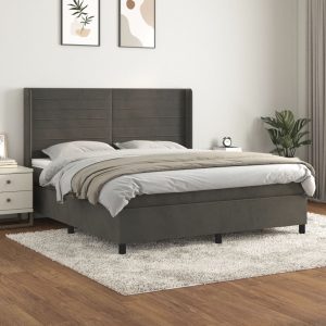 Giroletto A Molle Con Materasso Grigio Scuro 160x200 Cm Velluto