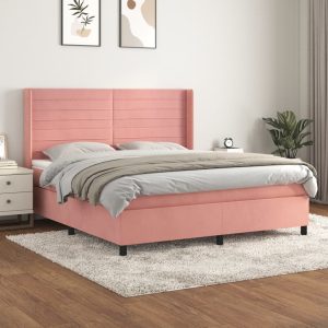 Giroletto A Molle Con Materasso Rosa 180x200 Cm In Velluto