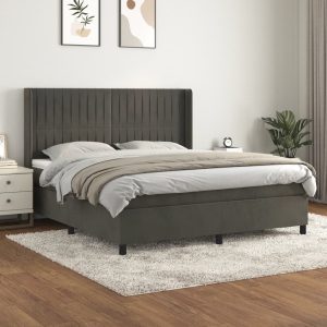 Giroletto A Molle Con Materasso Grigio Scuro 160x200 Cm Velluto