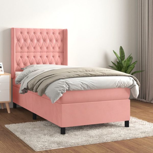 Giroletto A Molle Con Materasso Rosa 90x200 Cm In Velluto