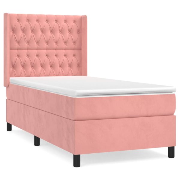 Giroletto A Molle Con Materasso Rosa 90x200 Cm In Velluto - Image 2