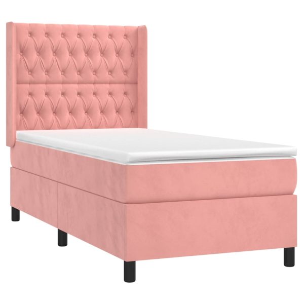 Giroletto A Molle Con Materasso Rosa 90x200 Cm In Velluto - Image 3