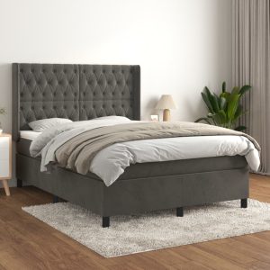 Giroletto A Molle Con Materasso Grigio Scuro 140x190 Cm Velluto