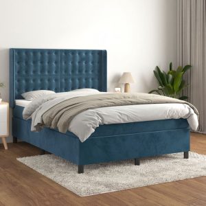 Giroletto A Molle Con Materasso Blu Scuro 140x190 Cm In Velluto