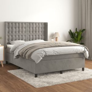 Giroletto A Molle Con Materasso Grigio Chiaro 140x200cm Velluto
