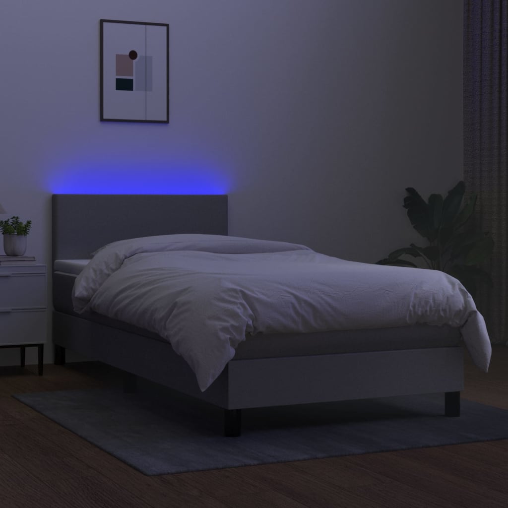Letto A Molle Materasso E Led Grigio Chiaro 80x200 Cm Tessuto - Image 4