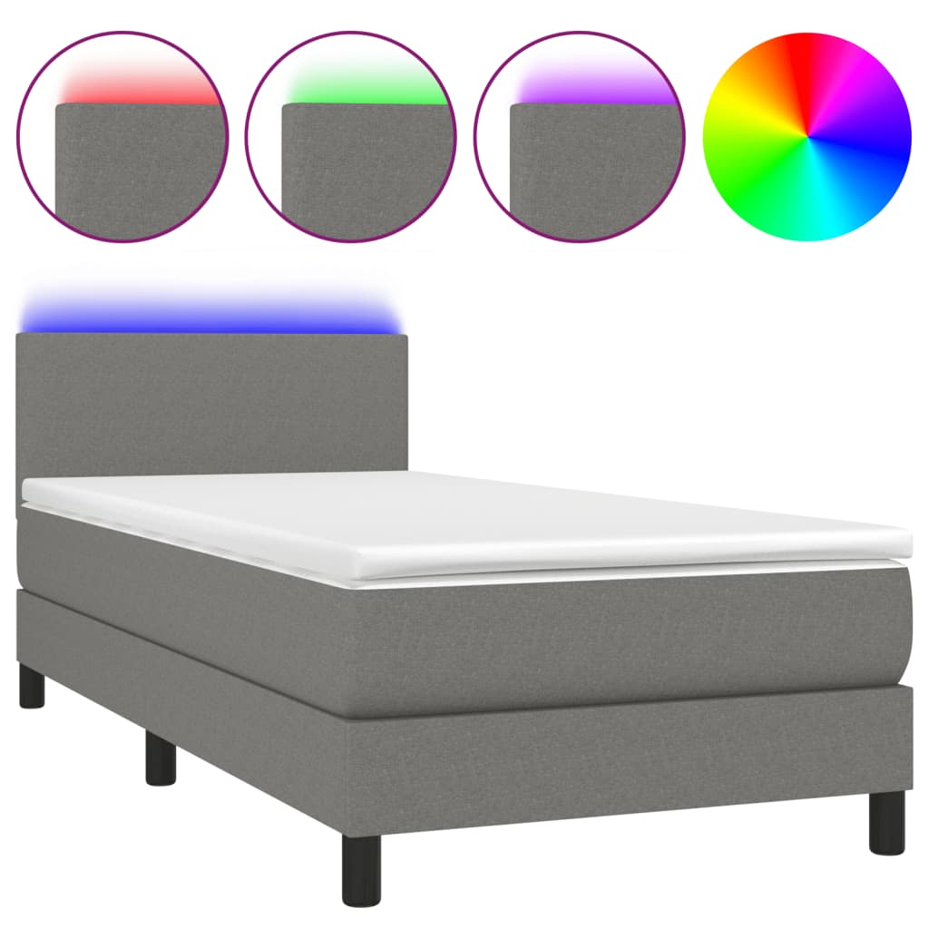Letto A Molle Materasso E Led Grigio Scuro 90x190 Cm In Tessuto - Image 2