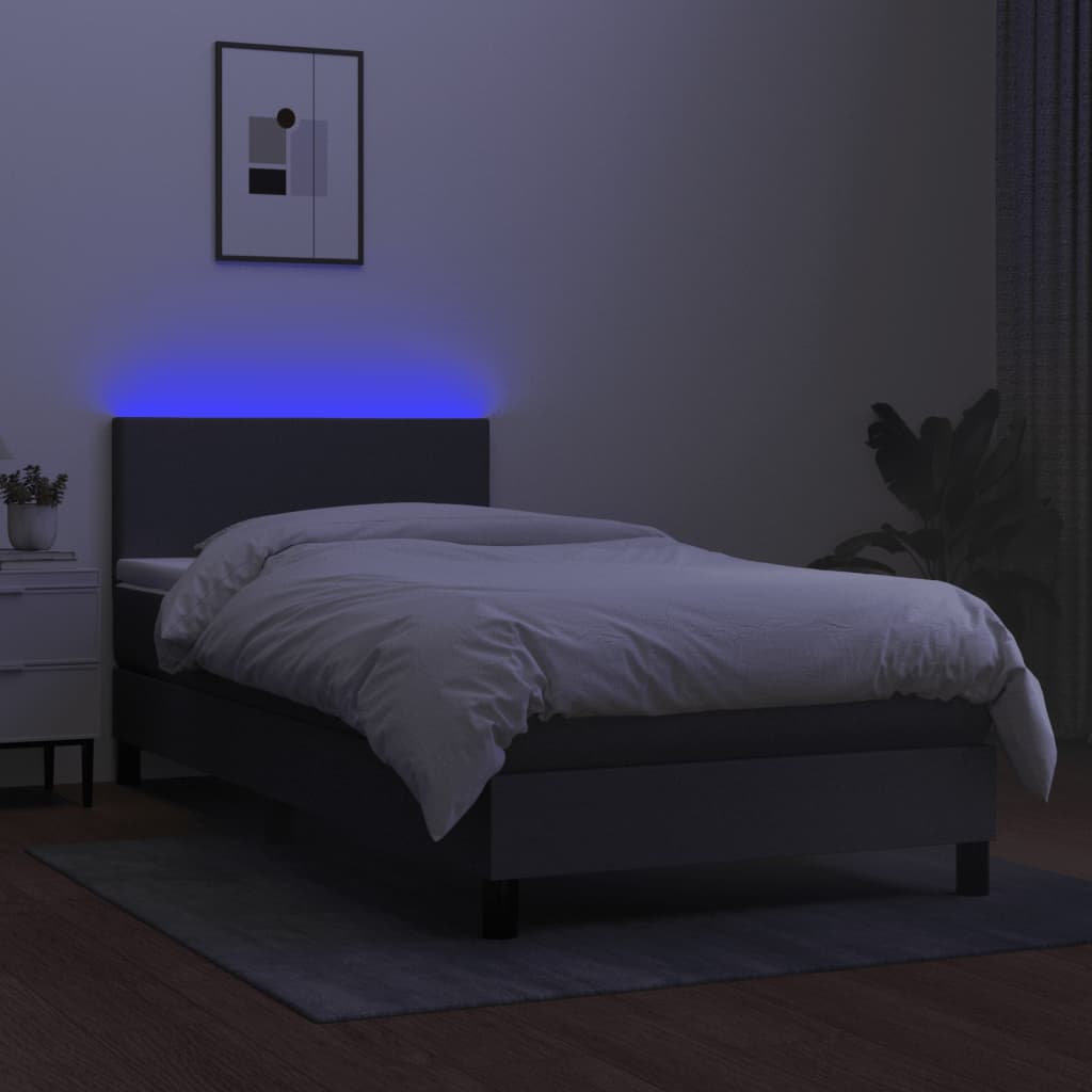 Letto A Molle Materasso E Led Grigio Scuro 90x190 Cm In Tessuto - Image 4