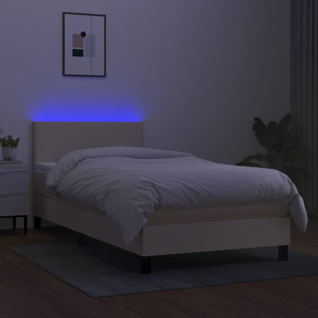 Letto A Molle Con Materasso E Led Crema 90x190 Cm In Tessuto - Image 4