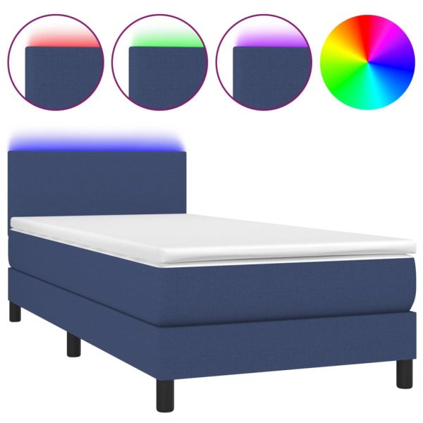 Letto A Molle Con Materasso E Led Blu 90x190 Cm In Tessuto - Image 2