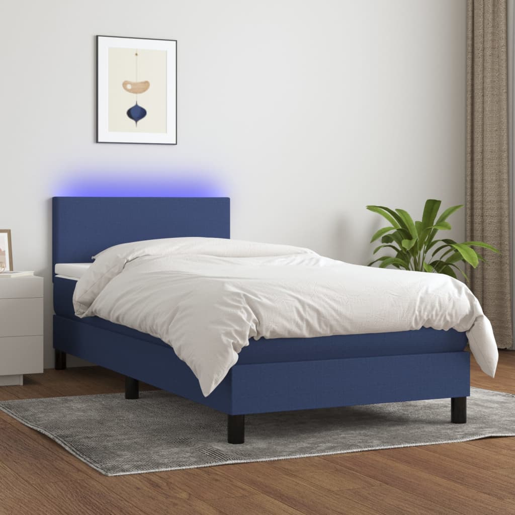 Letto A Molle Con Materasso E Led Blu 90x200 Cm In Tessuto