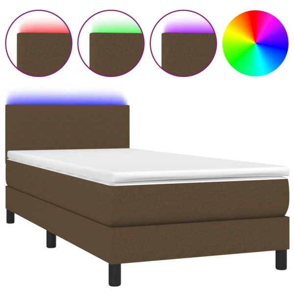 Letto A Molle Materasso E Led Marrone Scuro 100x200 Cm Tessuto - Image 2