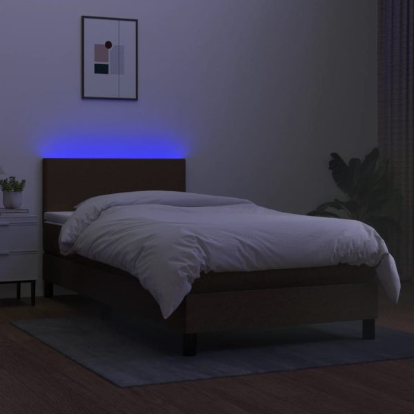 Letto A Molle Materasso E Led Marrone Scuro 100x200 Cm Tessuto - Image 4