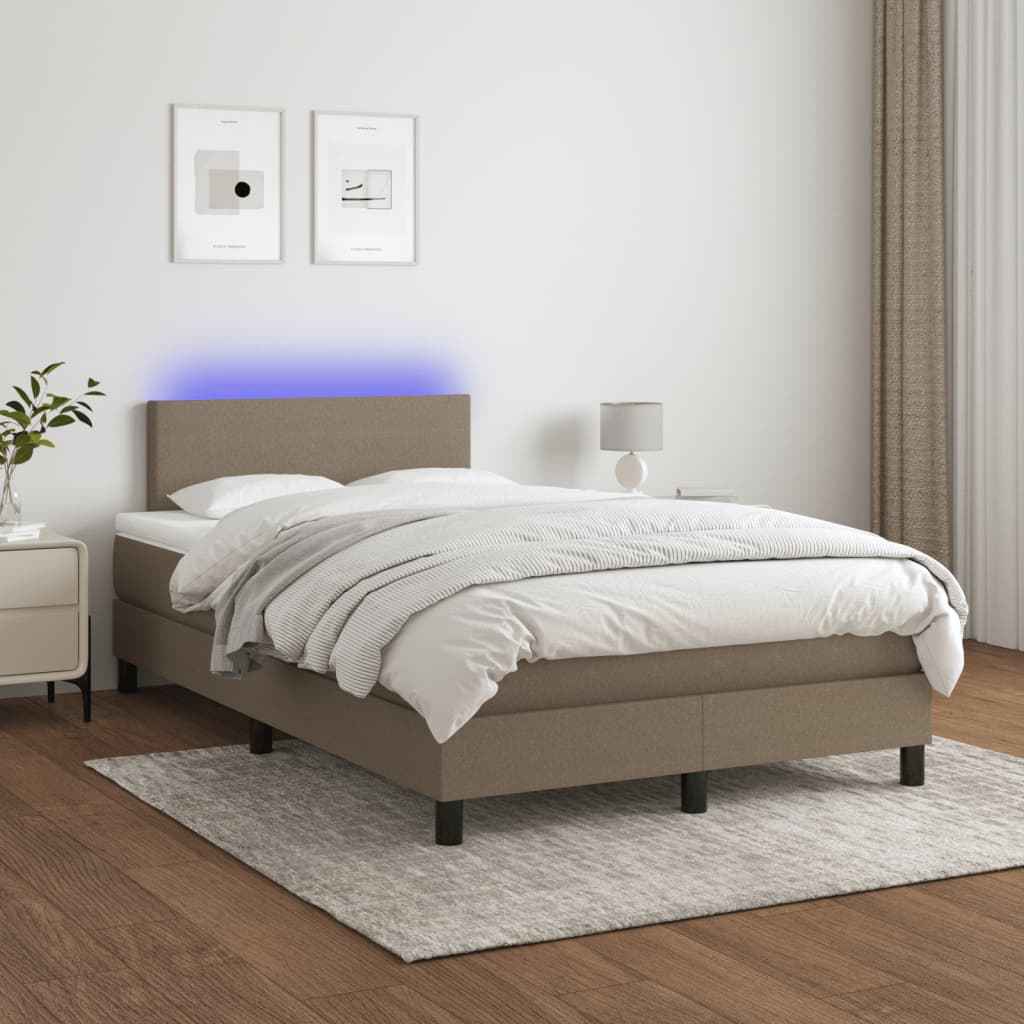 Letto A Molle Con Materasso E Led Tortora 120x200cm In Tessuto