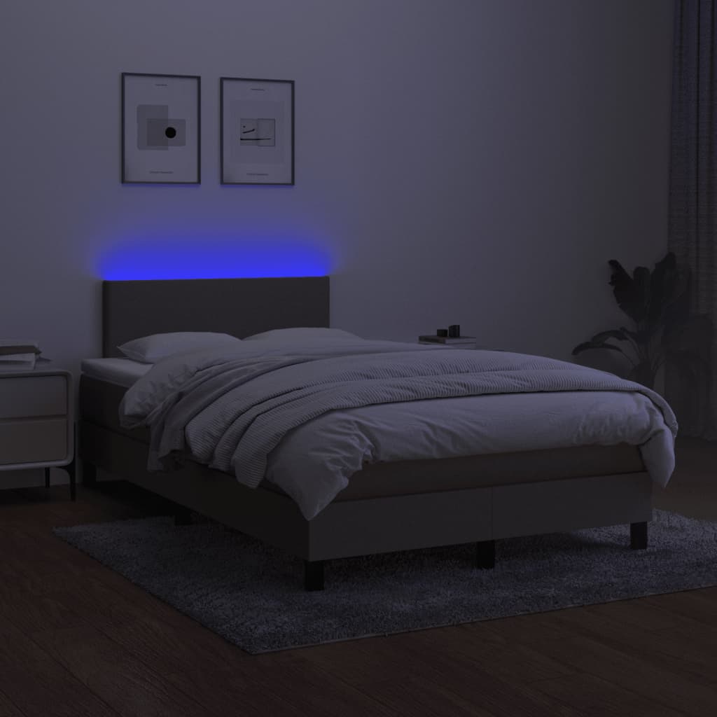 Letto A Molle Con Materasso E Led Tortora 120x200cm In Tessuto - Image 4