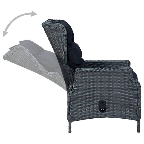 Sedia Da Giardino Reclinabile E Cuscino Polyrattan Grigio Scuro - Image 5