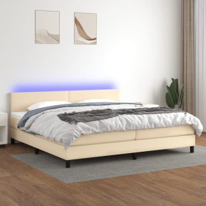 Letto A Molle Materasso E Led Bianco 200x200cm In Tessuto