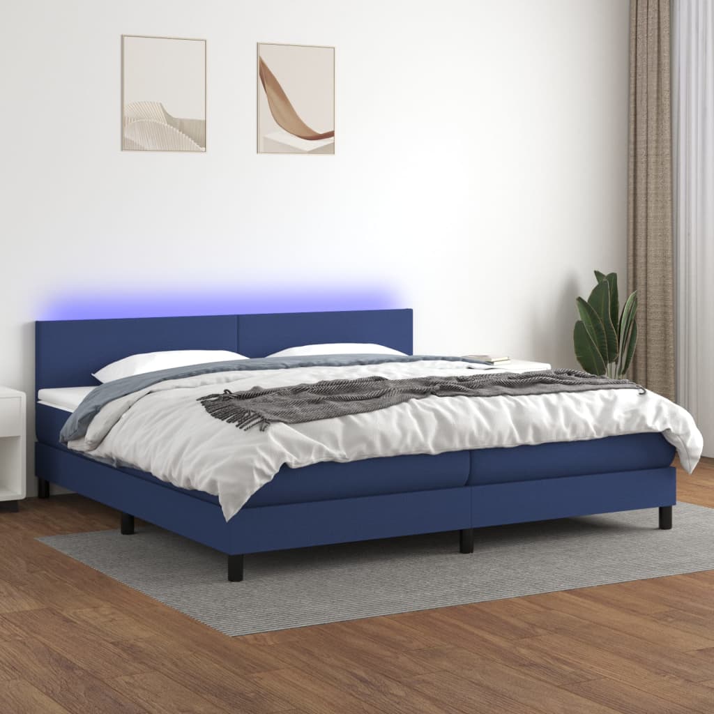 Letto A Molle Materasso E Led Blu 200x200cm In Tessuto