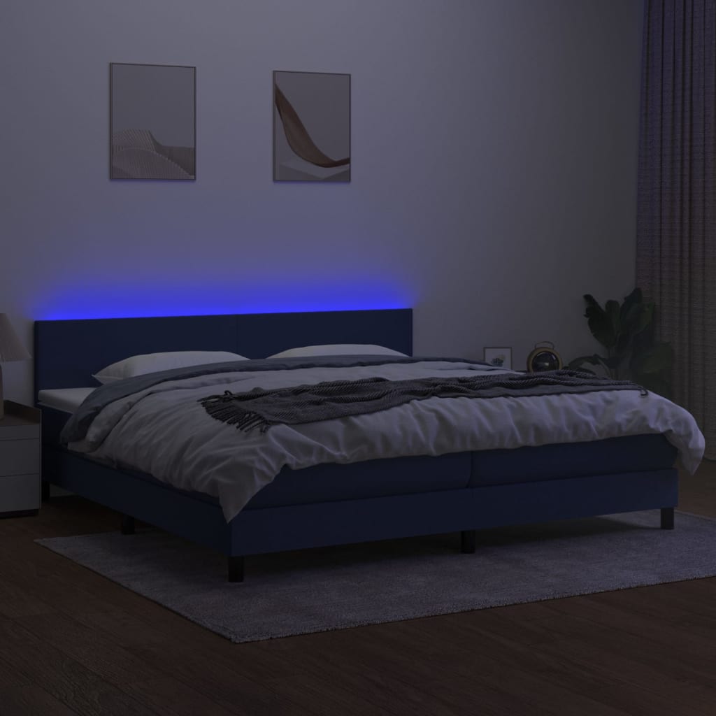 Letto A Molle Materasso E Led Blu 200x200cm In Tessuto - Image 4