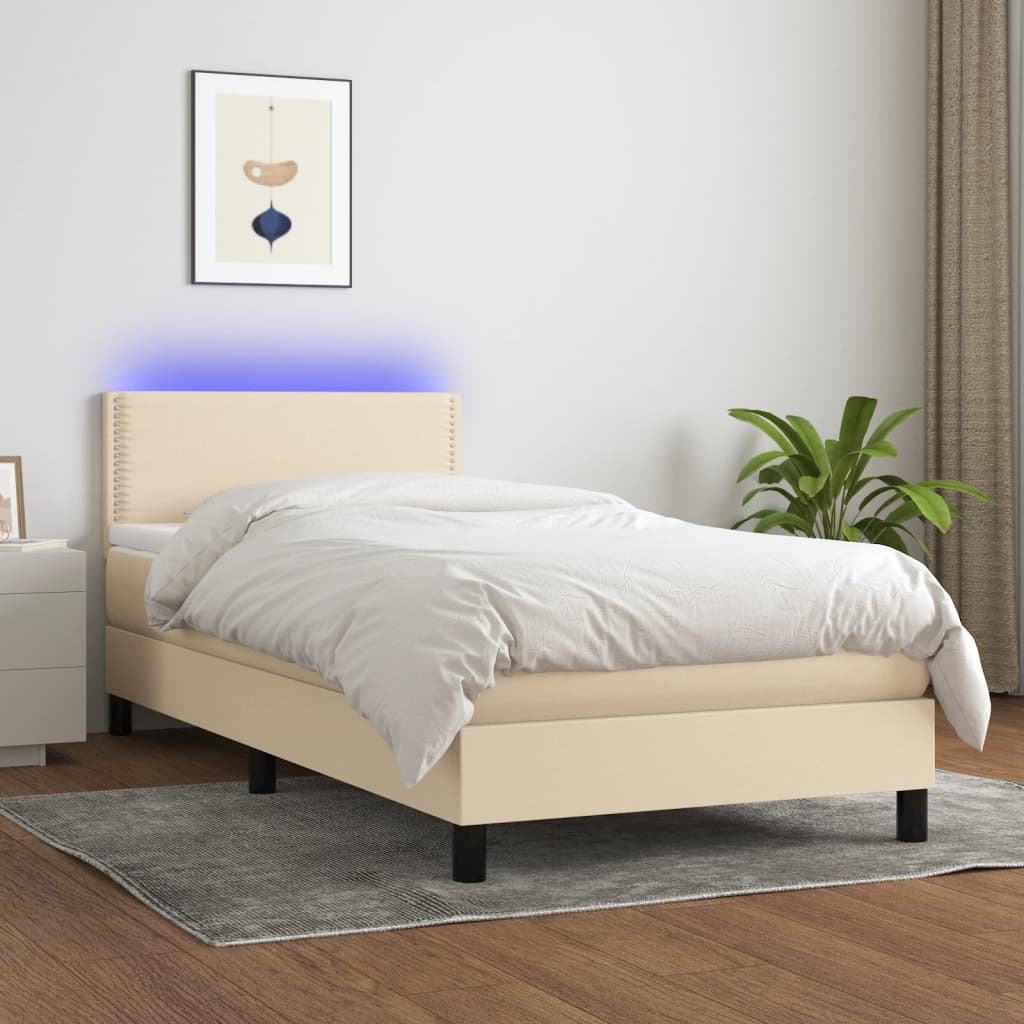 Letto A Molle Con Materasso E Led Crema 80x200 Cm In Tessuto