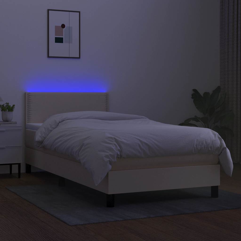 Letto A Molle Con Materasso E Led Crema 80x200 Cm In Tessuto - Image 4