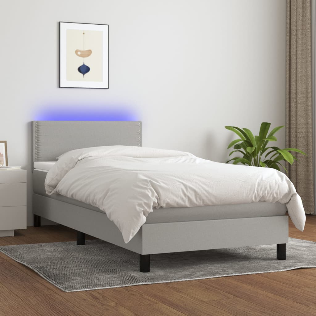 Letto A Molle Materasso E Led Grigio Chiaro 90x200 Cm Tessuto