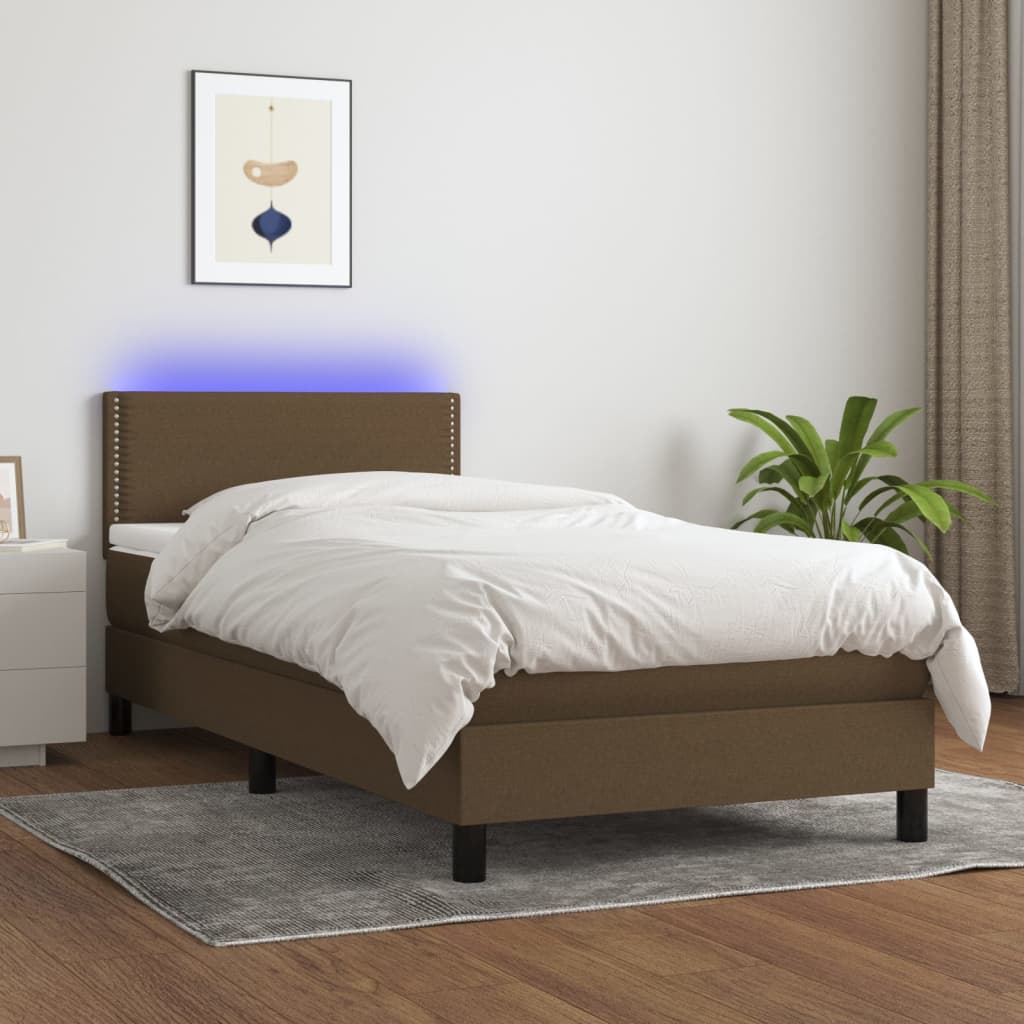 Letto A Molle Materasso E Led Marrone Scuro 90x200cm In Tessuto