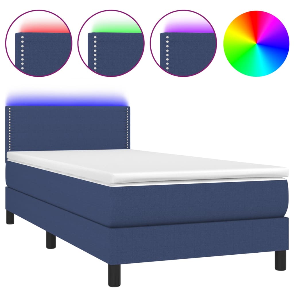 Letto A Molle Con Materasso E Led Blu 100x200cm In Tessuto - Image 2