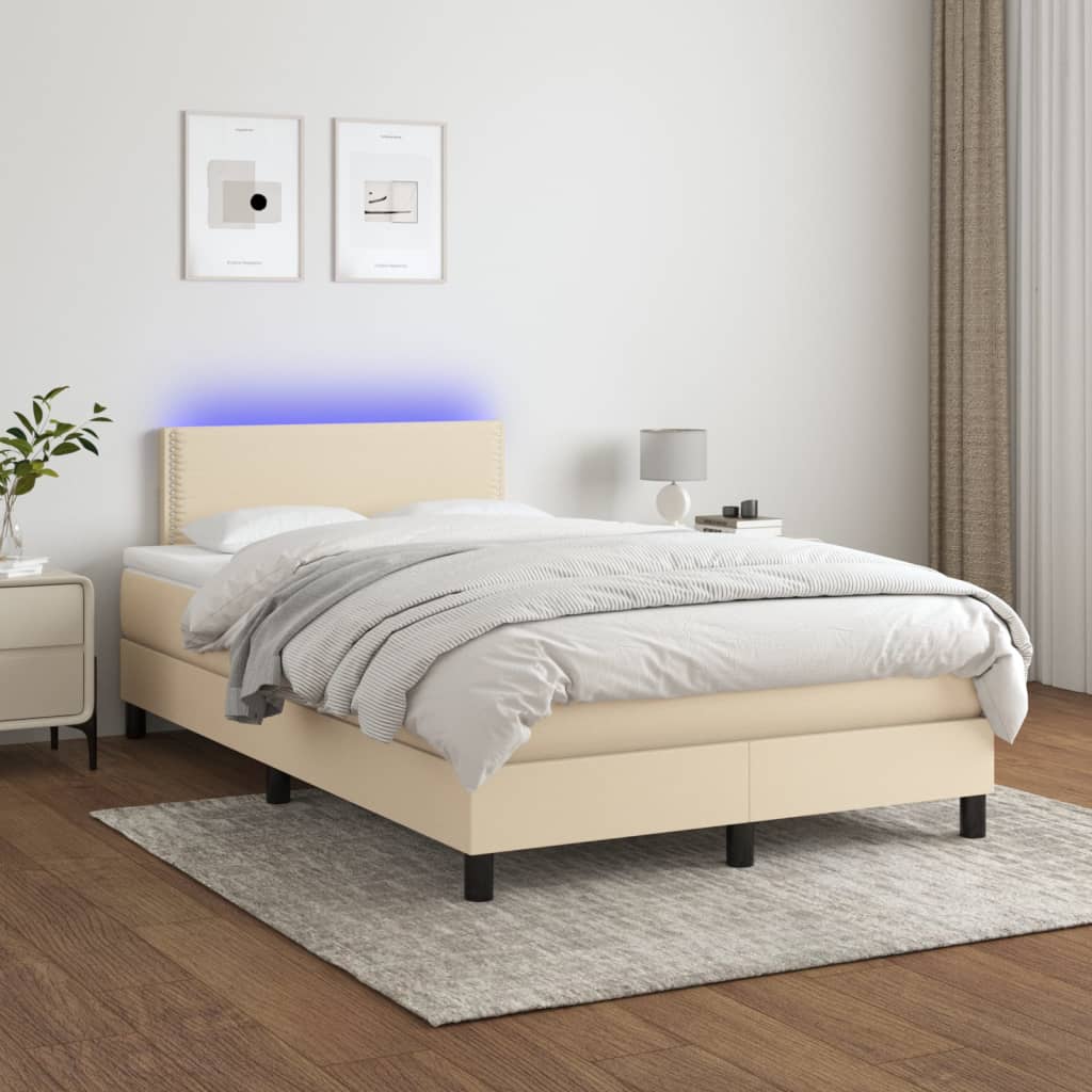 Letto A Molle Con Materasso E Led Crema 120x200cm In Tessuto