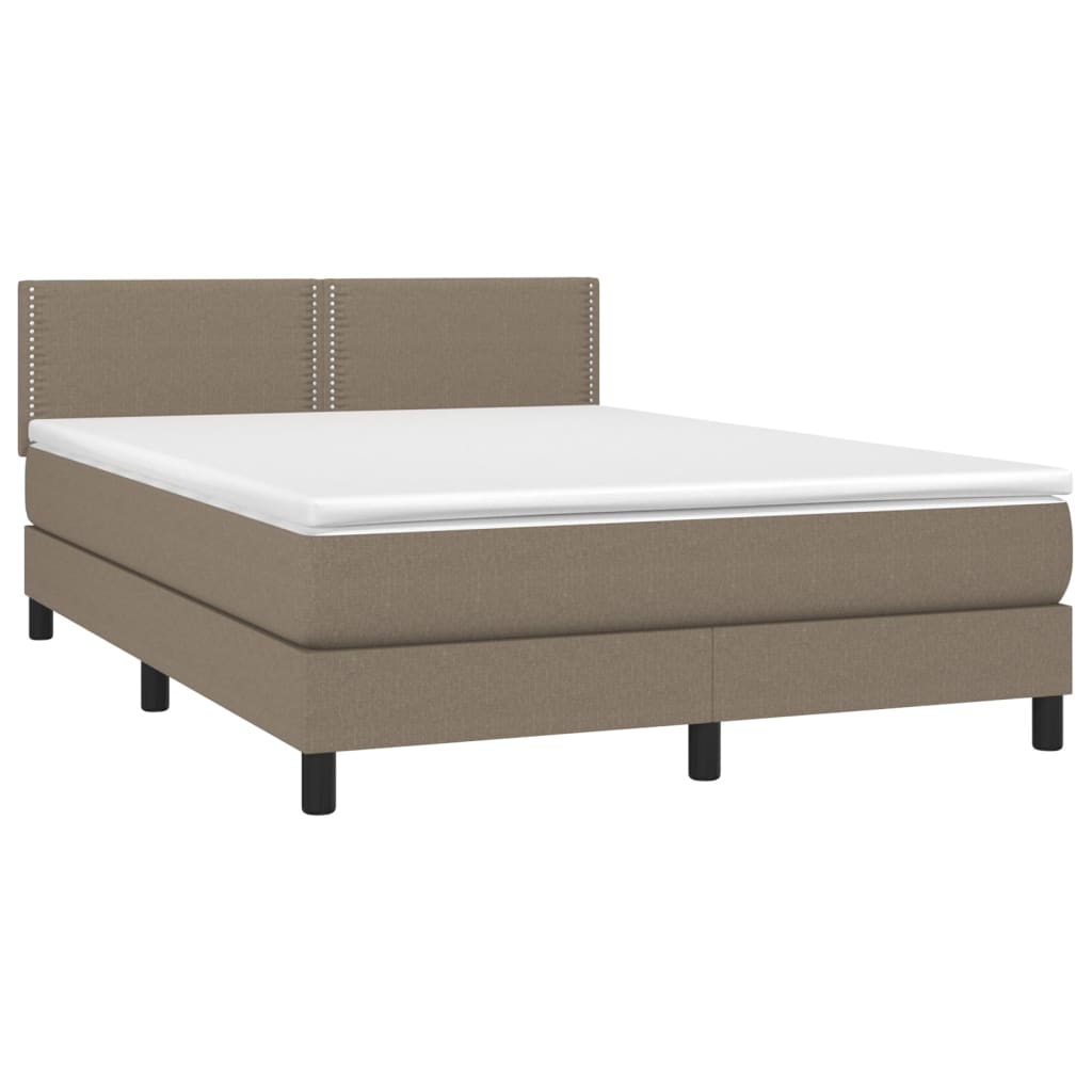 Letto A Molle Con Materasso E Led Tortora 140x200 Cm In Tessuto - Image 3