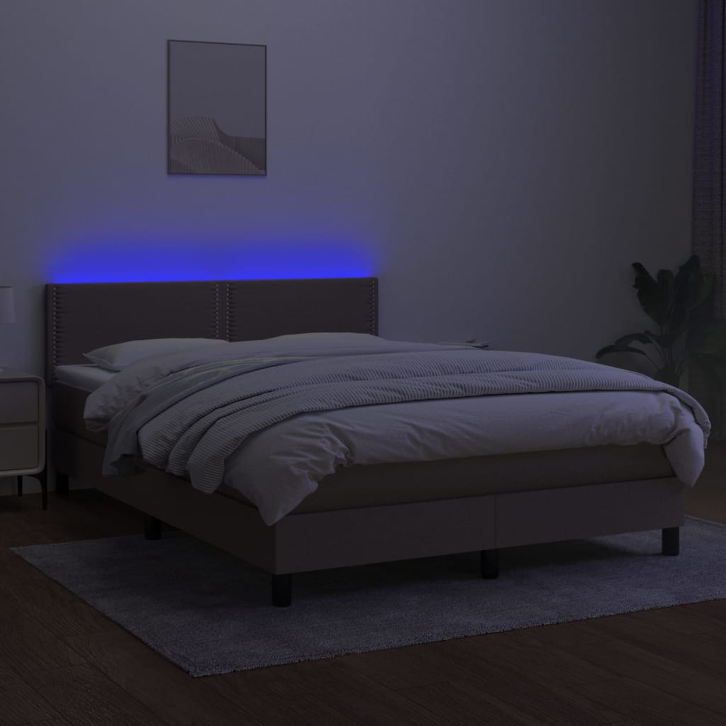 Letto A Molle Con Materasso E Led Tortora 140x200 Cm In Tessuto - Image 4