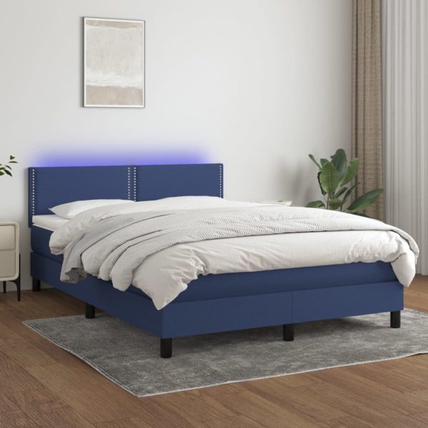 Letto A Molle Con Materasso E Led Blu 140x200 Cm In Tessuto