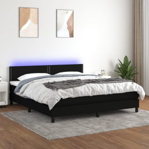 Letto A Molle Con Materasso E Led Nero 180x200cm In Tessuto