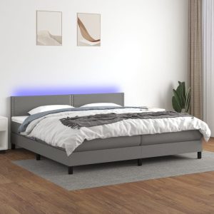 Letto A Molle Materasso E Led Grigio Scuro 200x200cm In Tessuto