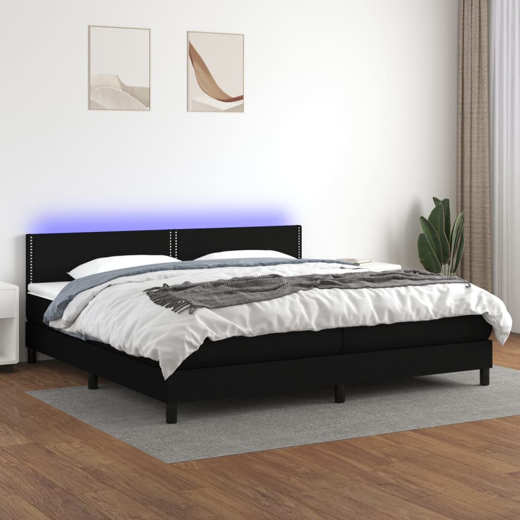 Letto A Molle Materasso E Led Nero 200x200cm In Tessuto