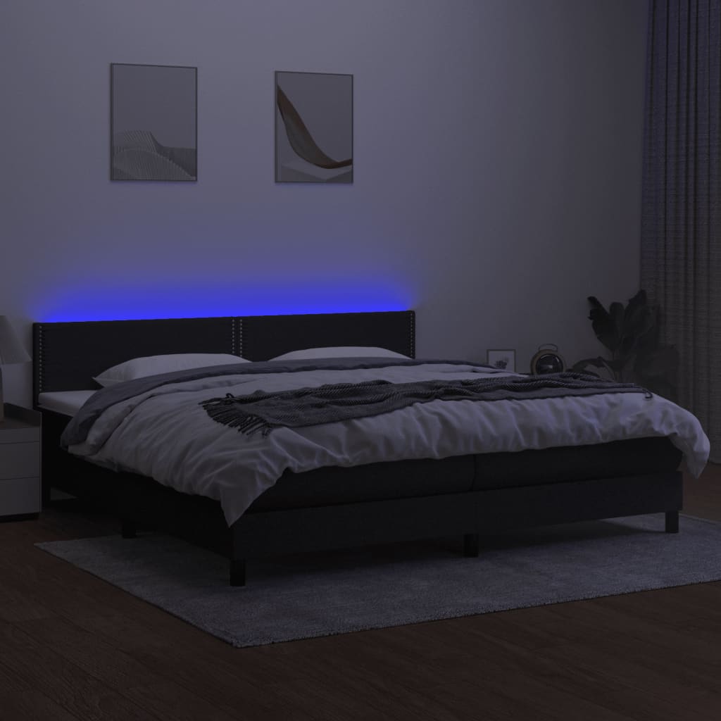 Letto A Molle Materasso E Led Nero 200x200cm In Tessuto - Image 4