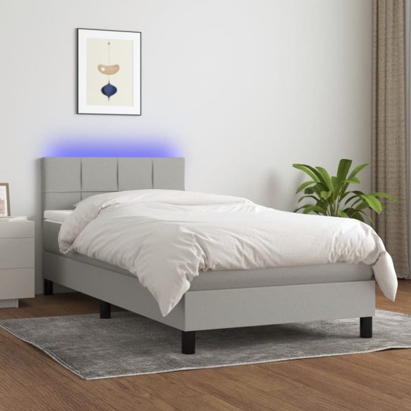Letto A Molle Materasso E Led Grigio Chiaro 90x200 Cm Tessuto