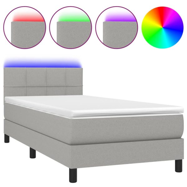 Letto A Molle Materasso E Led Grigio Chiaro 90x200 Cm Tessuto - Image 2