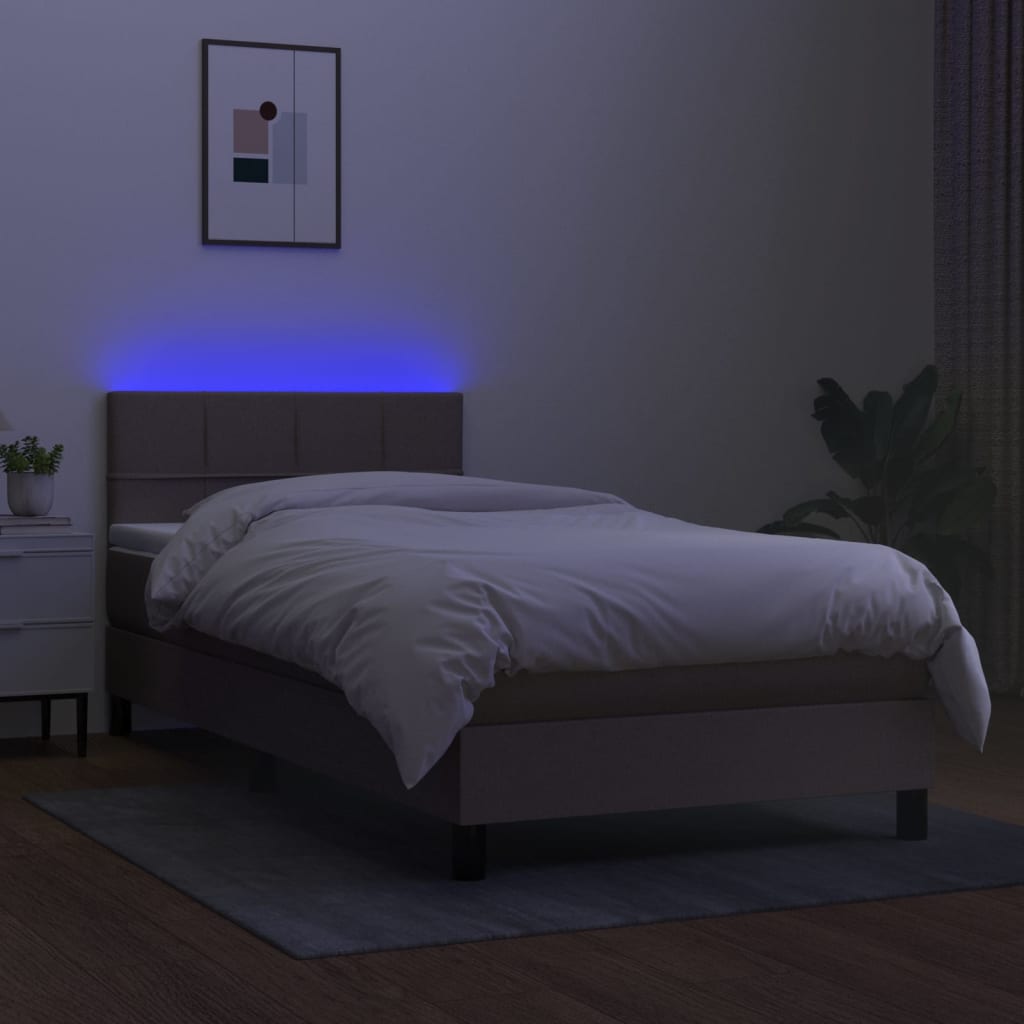 Letto A Molle Con Materasso E Led Tortora 90x200 Cm In Tessuto - Image 4