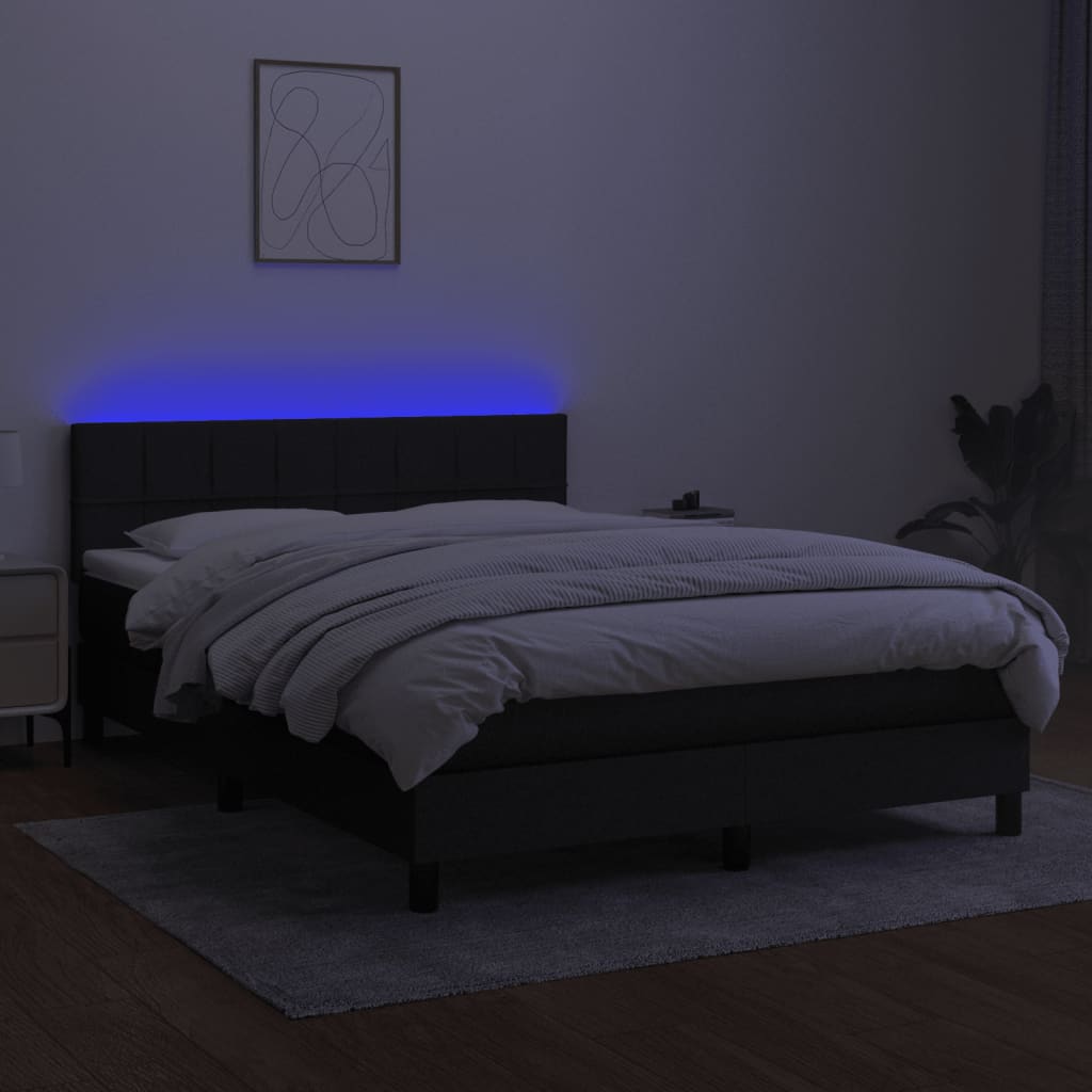 Letto A Molle Con Materasso E Led Nero 140x190 Cm In Tessuto - Image 4