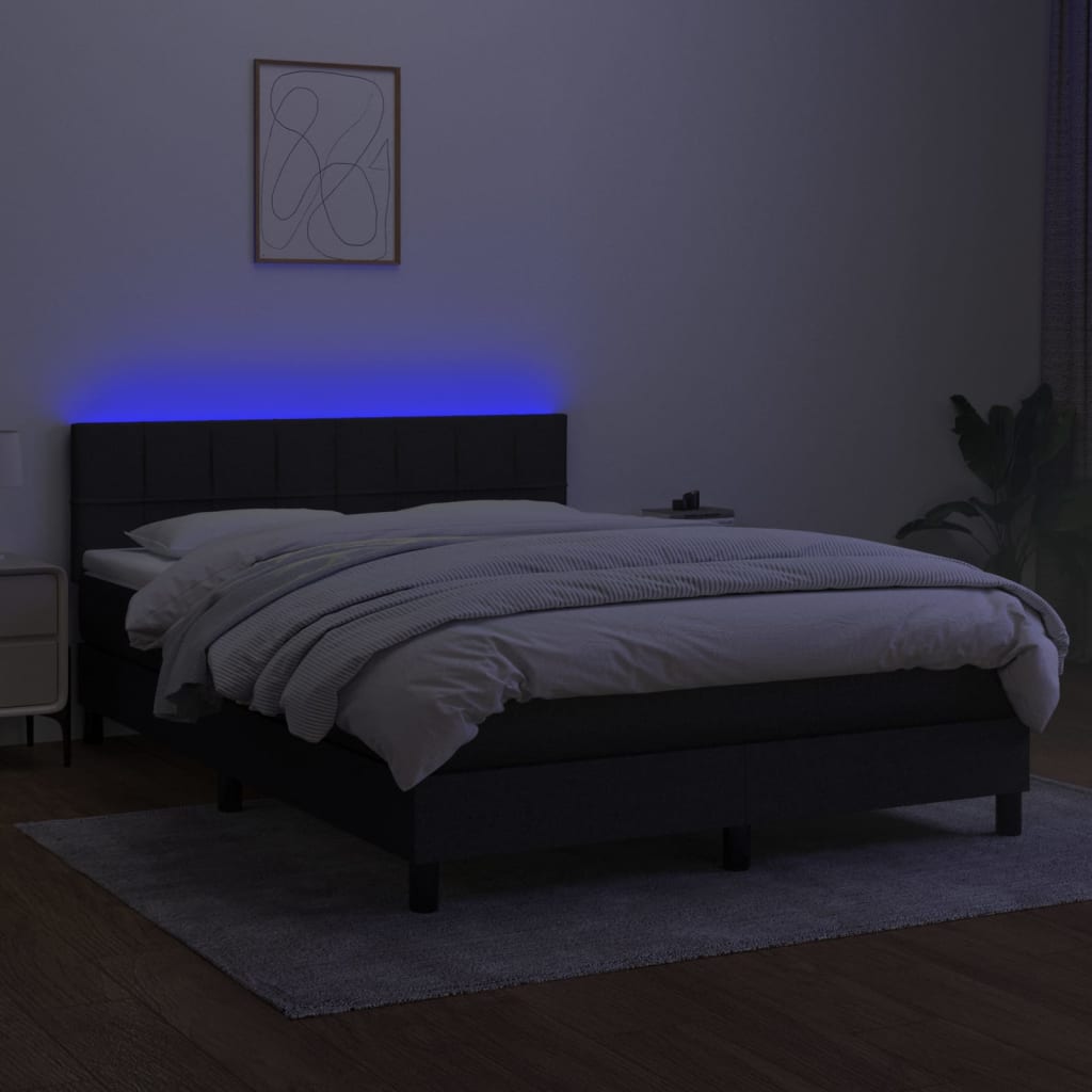 Letto A Molle Con Materasso E Led Nero 140x200 Cm In Tessuto - Image 4