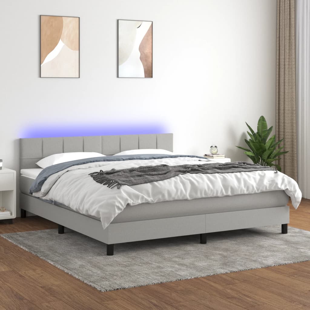 Letto A Molle Materasso E Led Grigio Chiaro 180x200 Cm Tessuto