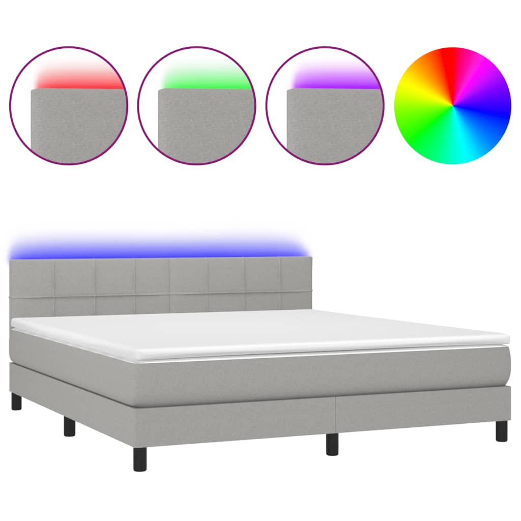 Letto A Molle Materasso E Led Grigio Chiaro 180x200 Cm Tessuto - Image 2