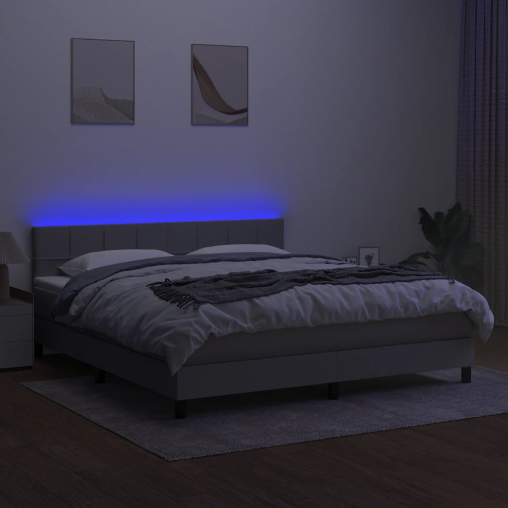 Letto A Molle Materasso E Led Grigio Chiaro 180x200 Cm Tessuto - Image 4
