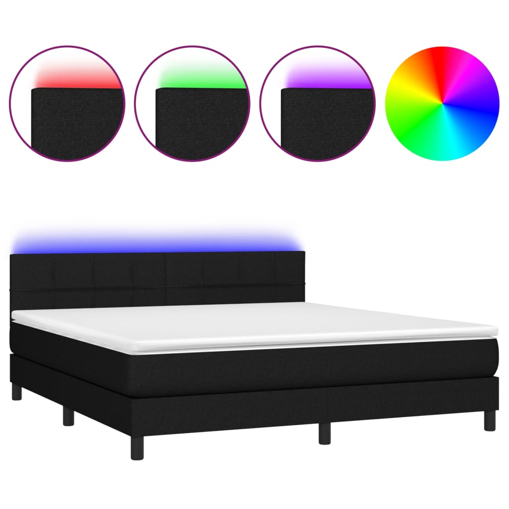 Letto A Molle Con Materasso E Led Nero 180x200cm In Tessuto - Image 2