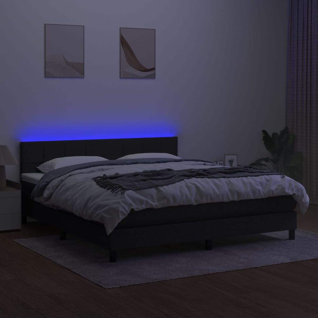 Letto A Molle Con Materasso E Led Nero 180x200cm In Tessuto - Image 4