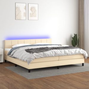 Letto A Molle Materasso E Led Bianco 200x200cm In Tessuto