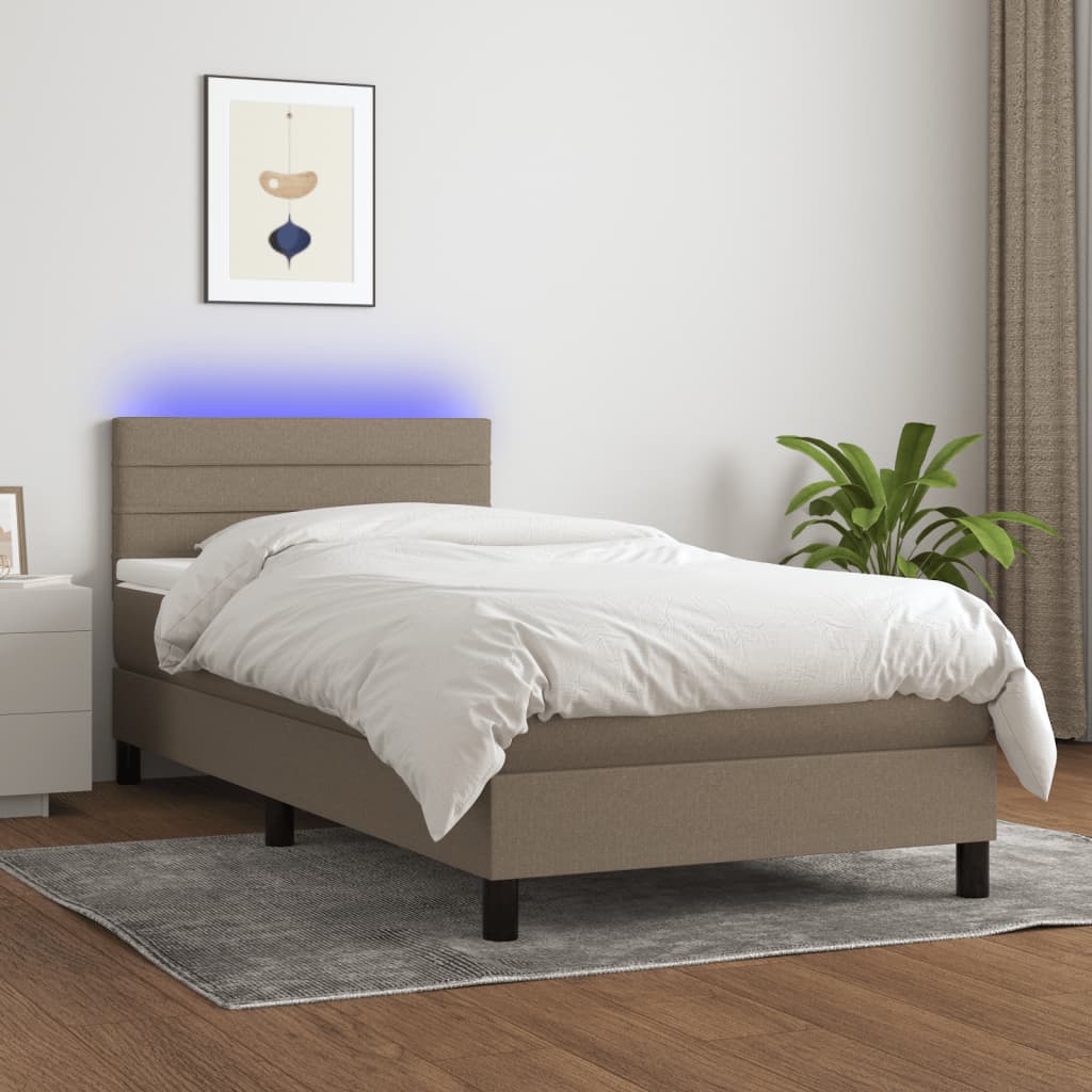 Letto A Molle Con Materasso E Led Tortora 80x200 Cm In Tessuto