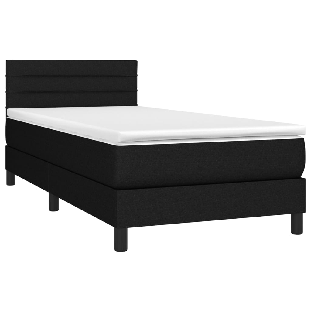 Letto A Molle Con Materasso E Led Nero 90x200 Cm In Tessuto - Image 3